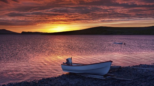 Image boat, iceland, lake, cars, sunset