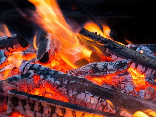 Image burning firewood on fire pit