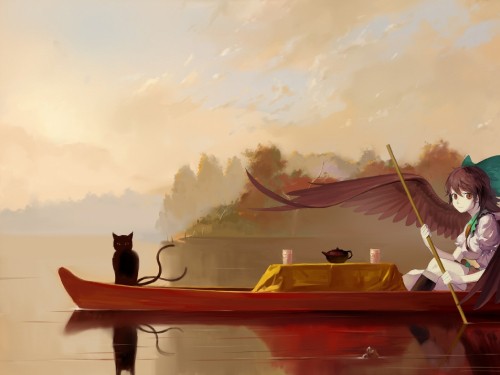 Image brown wooden boat on body of water painting