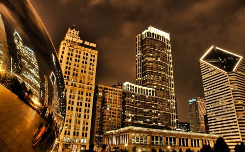 Image high rise buildings during night time