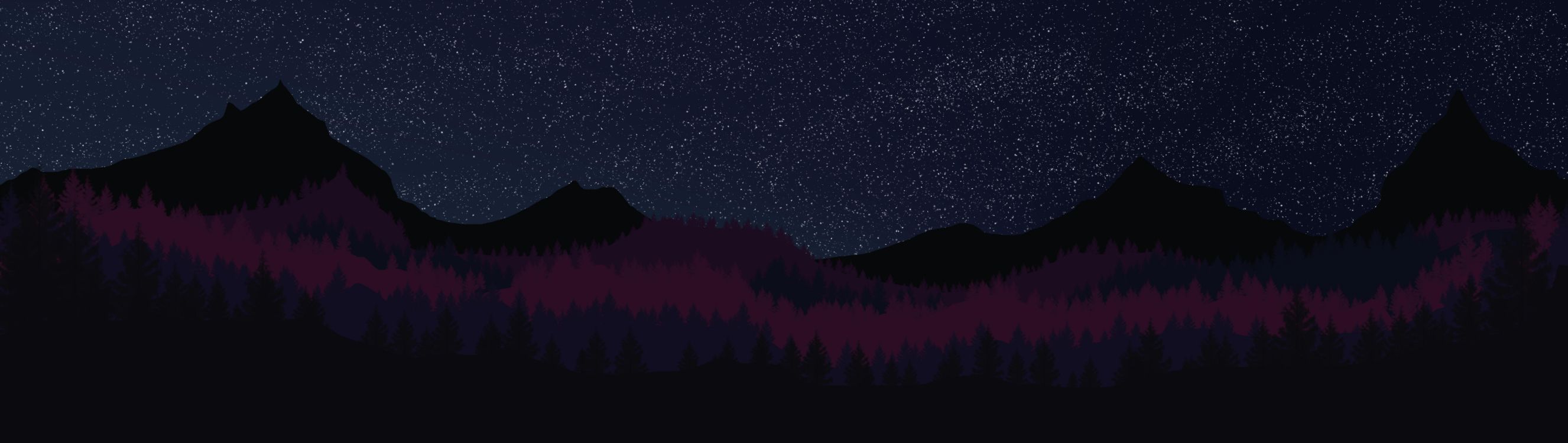 Silhouette of Trees Under Starry Night. Wallpaper in 12000x3392 Resolution
