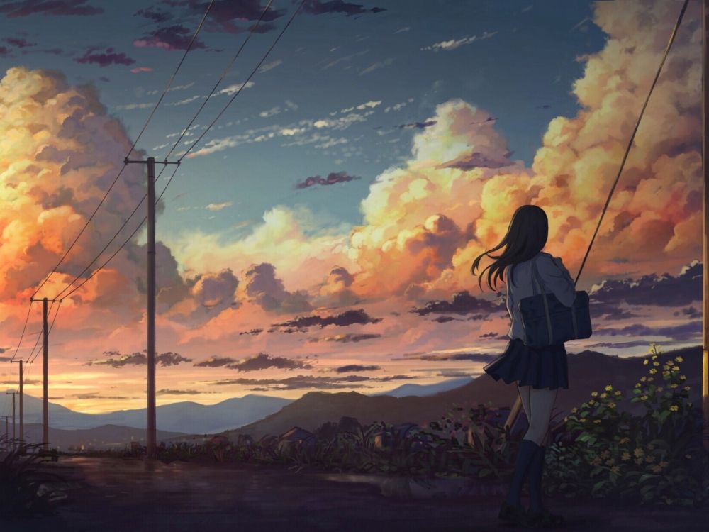 Download A breathtaking anime sunset background featuring a serene  landscape | Wallpapers.com