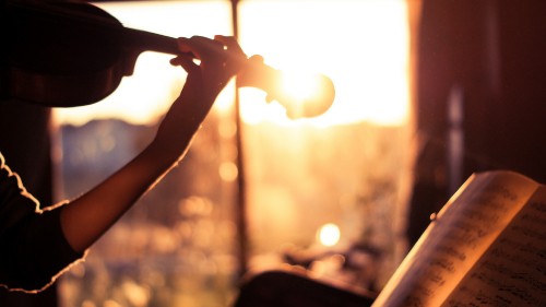 Image violin, light, backlighting, sunlight, hand
