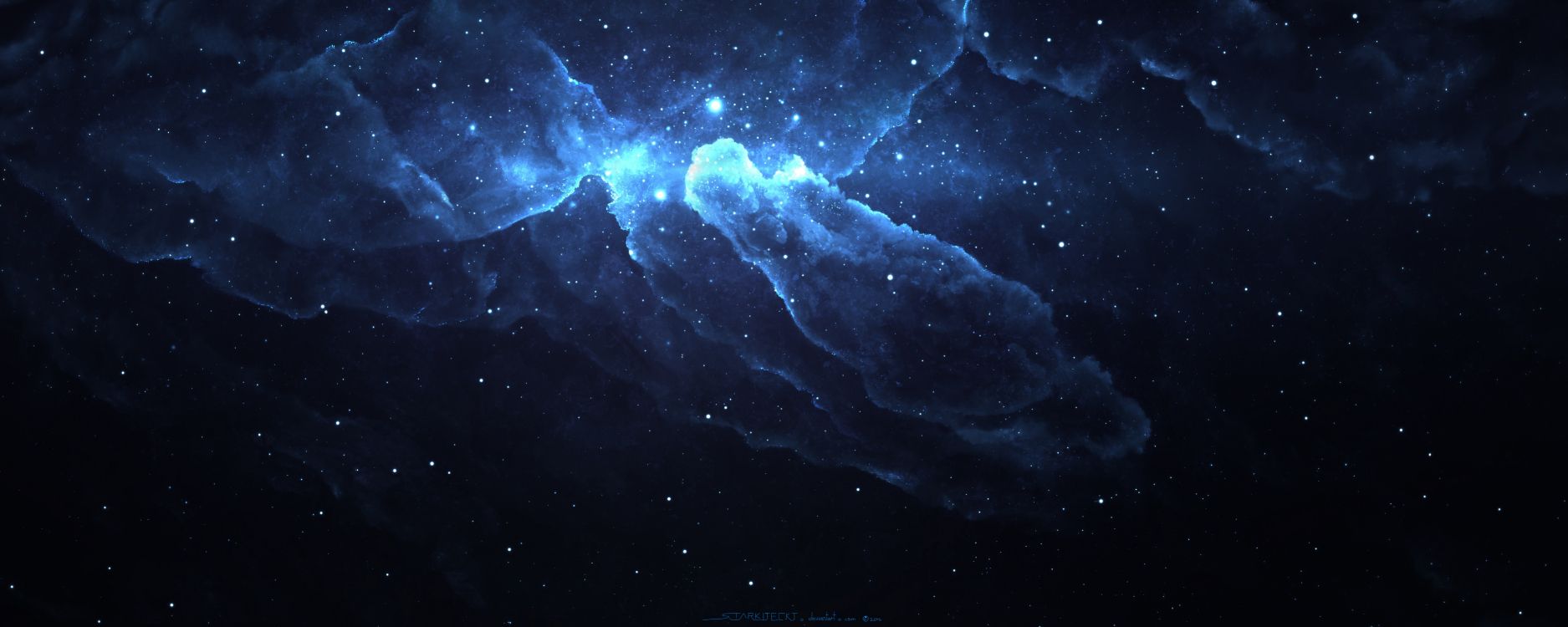 Illustration de la Galaxie Blanche et Bleue. Wallpaper in 7500x3000 Resolution