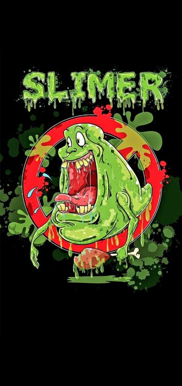 Slimer, Cartoon, Kunst, Ecto-1, Geisterjäger. Wallpaper in 1440x3040 Resolution