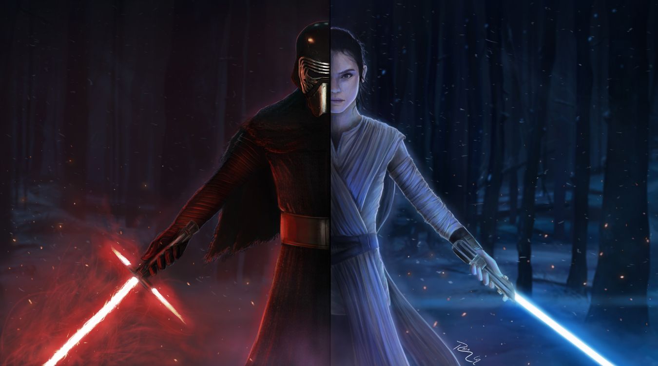 Rey, 卢克*天行者, 星球大战, 空间, 场景 壁纸 5000x2777 允许