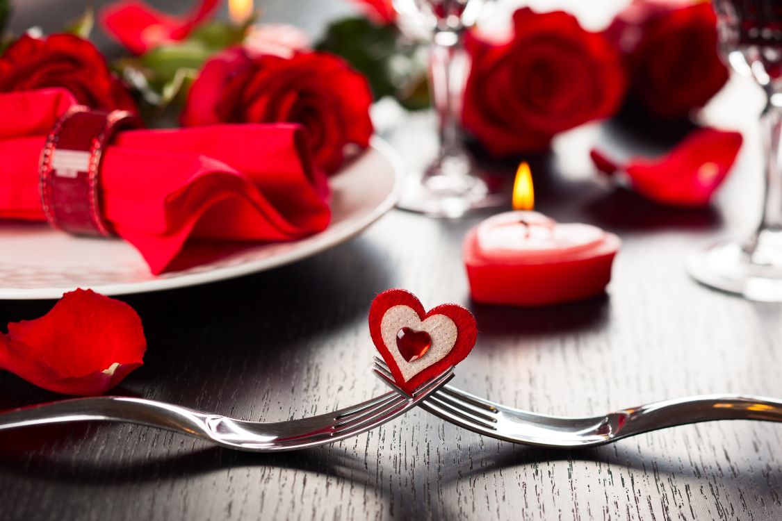 Cena, el Día de San Valentín, Restaurante, Rojo, Coraz. Wallpaper in 5616x3744 Resolution