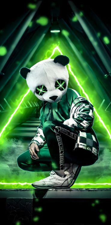 Panda Suprême, Panda, Panda Rouge, Green, Lumière. Wallpaper in 2532x5120 Resolution