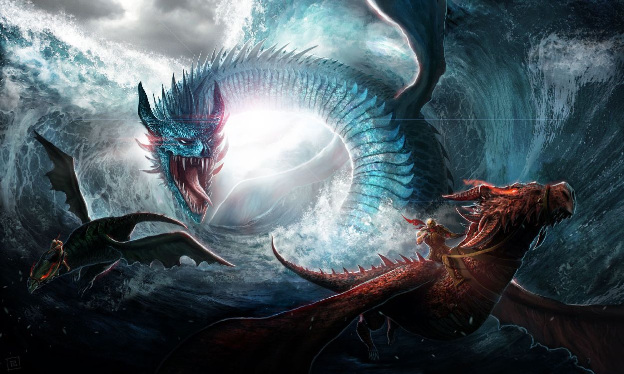 Illustration de Dragon Bleu et Blanc. Wallpaper in 4000x2400 Resolution