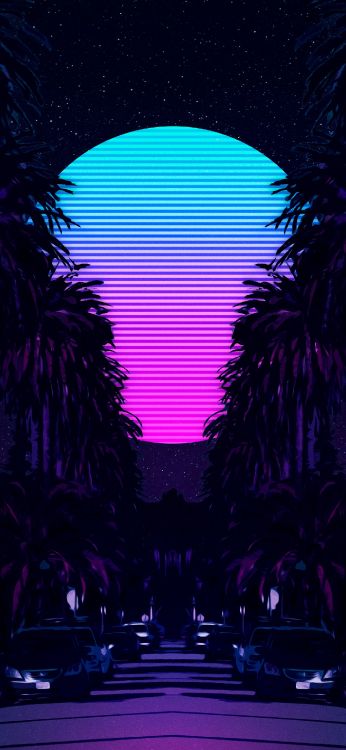 Miami-Stimmung, Synthwave, Tablet, Miami, Purpur. Wallpaper in 1407x3045 Resolution