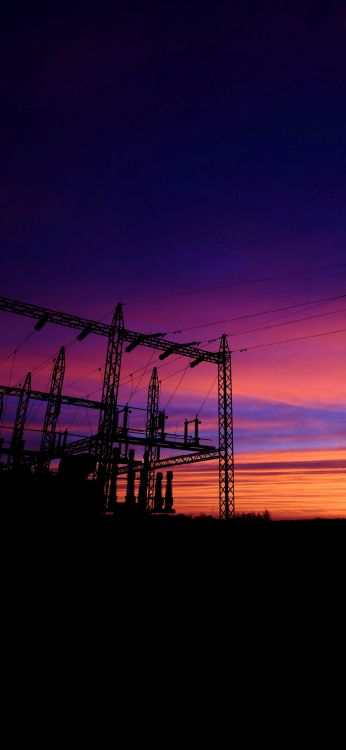 Strom, Transmission Tower, Overhead Power Line, Energie, Abend. Wallpaper in 1080x2340 Resolution
