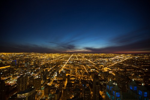 Image aerial view of city during night time