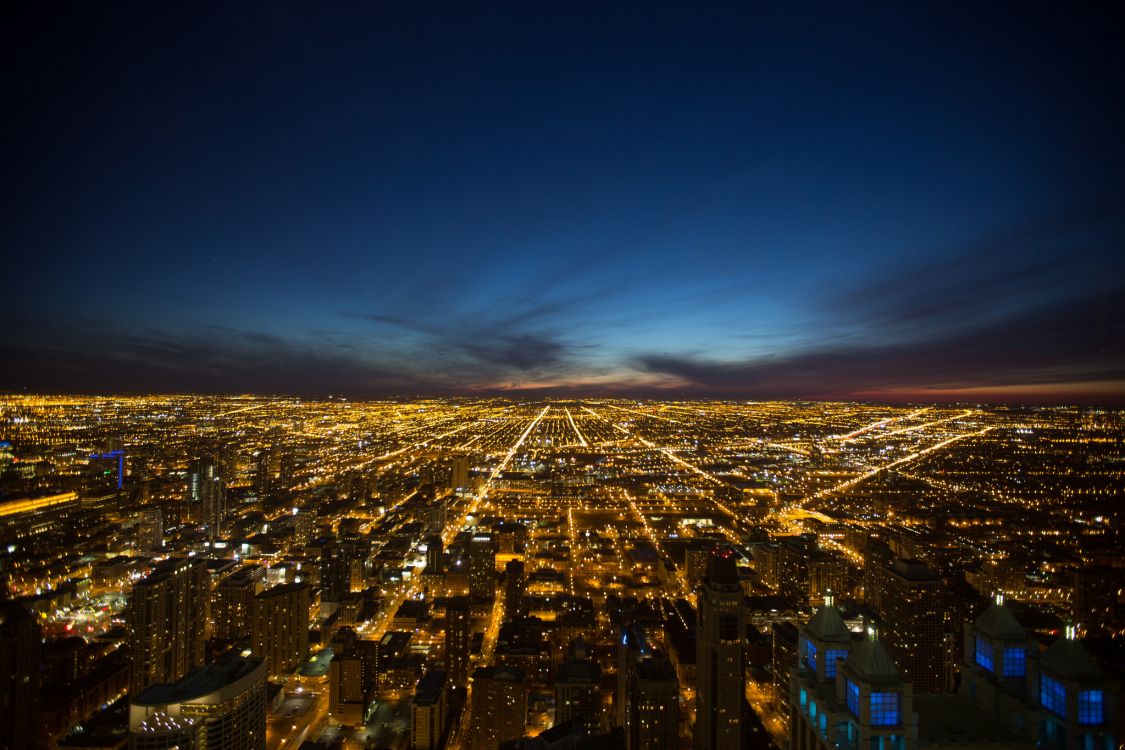 aerial view of city during night time