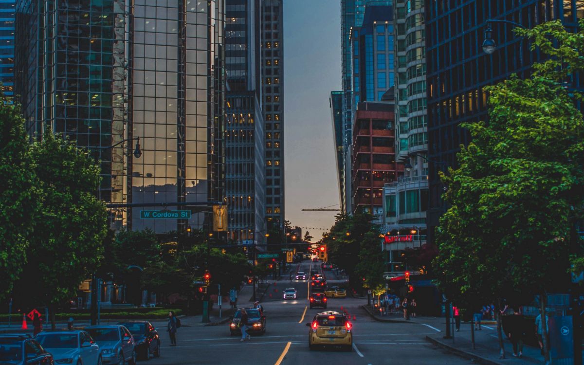 cars on road near high rise buildings during daytime