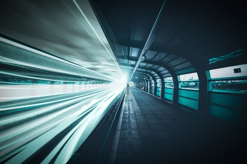 Image white and blue light in tunnel