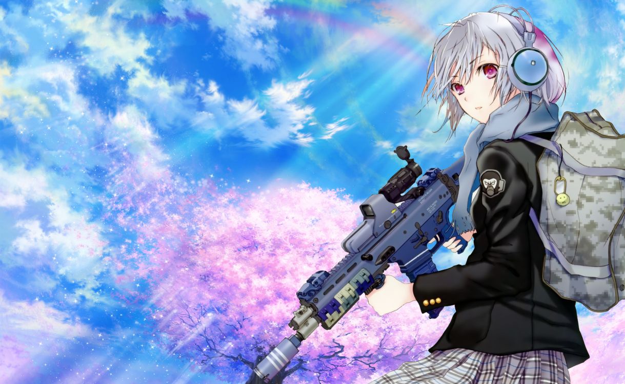 Personnage D'anime Masculin Aux Cheveux Blancs Tenant un Fusil. Wallpaper in 1920x1181 Resolution