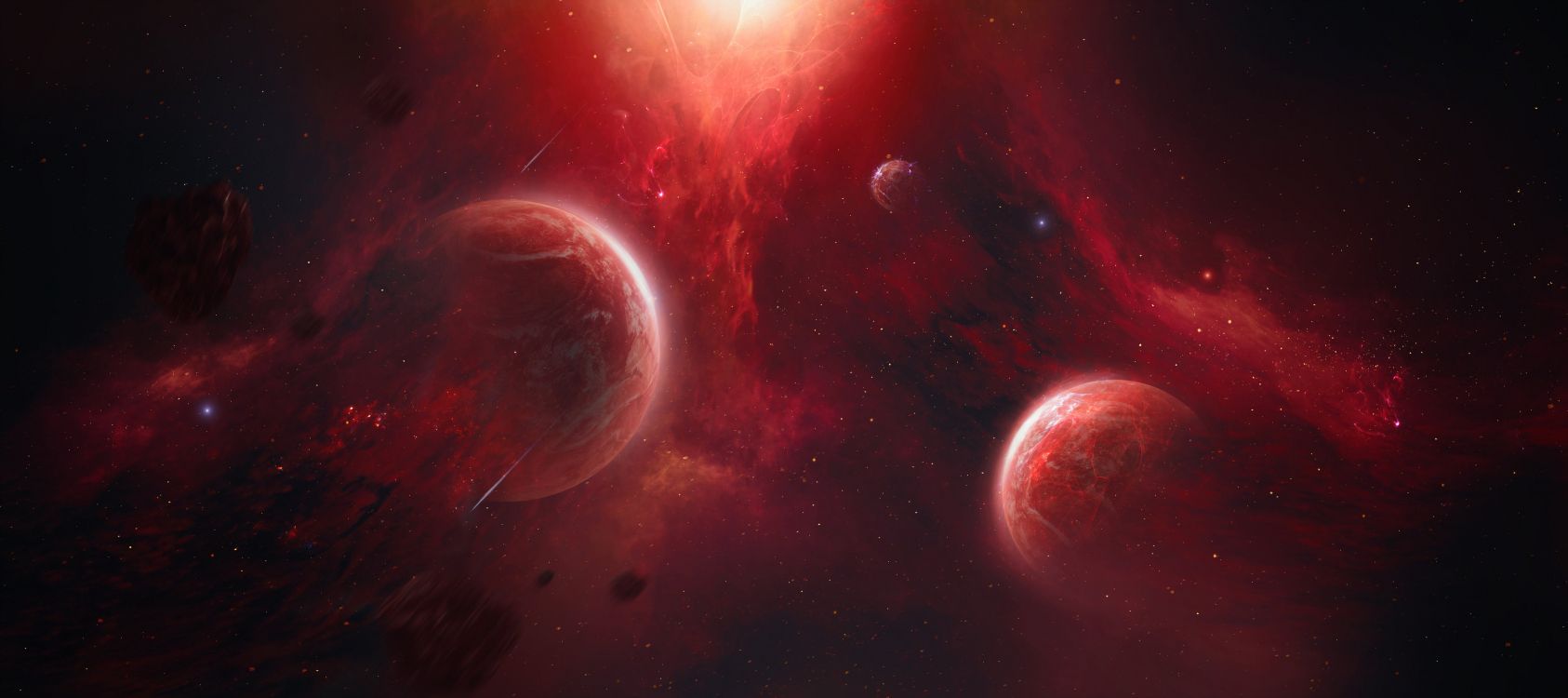 Red and White Galaxy Illustration. Wallpaper in 3672x1633 Resolution