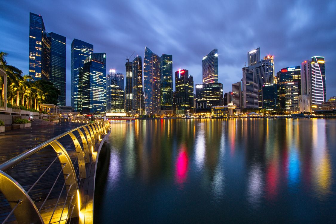 city skyline during night time