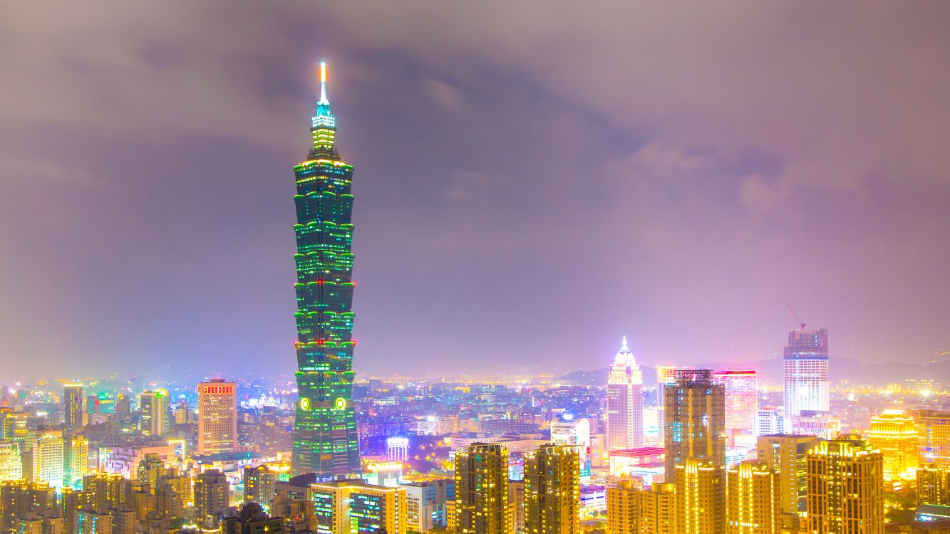 city skyline during night time