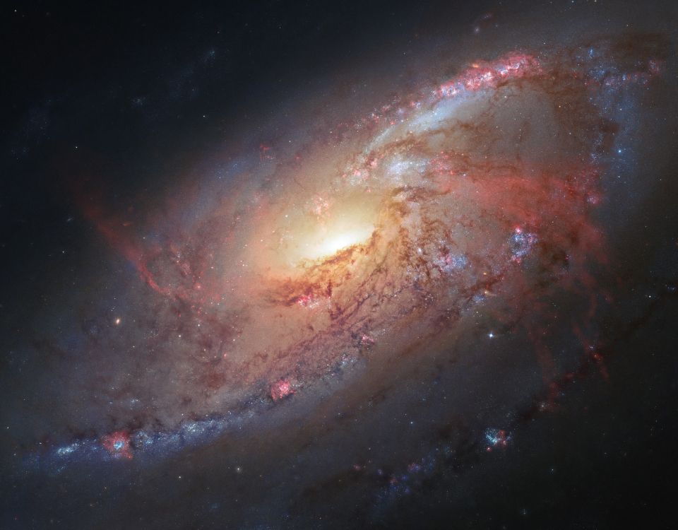 梅西耶 106, 哈勃太空望远镜, 螺旋星系, 外层空间, 气氛 壁纸 5000x3905 允许