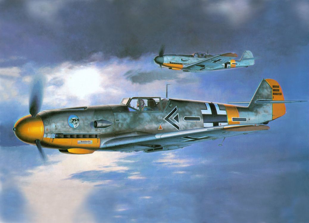 Gray and Yellow Fighter Plane on Sky. Wallpaper in 7808x5637 Resolution