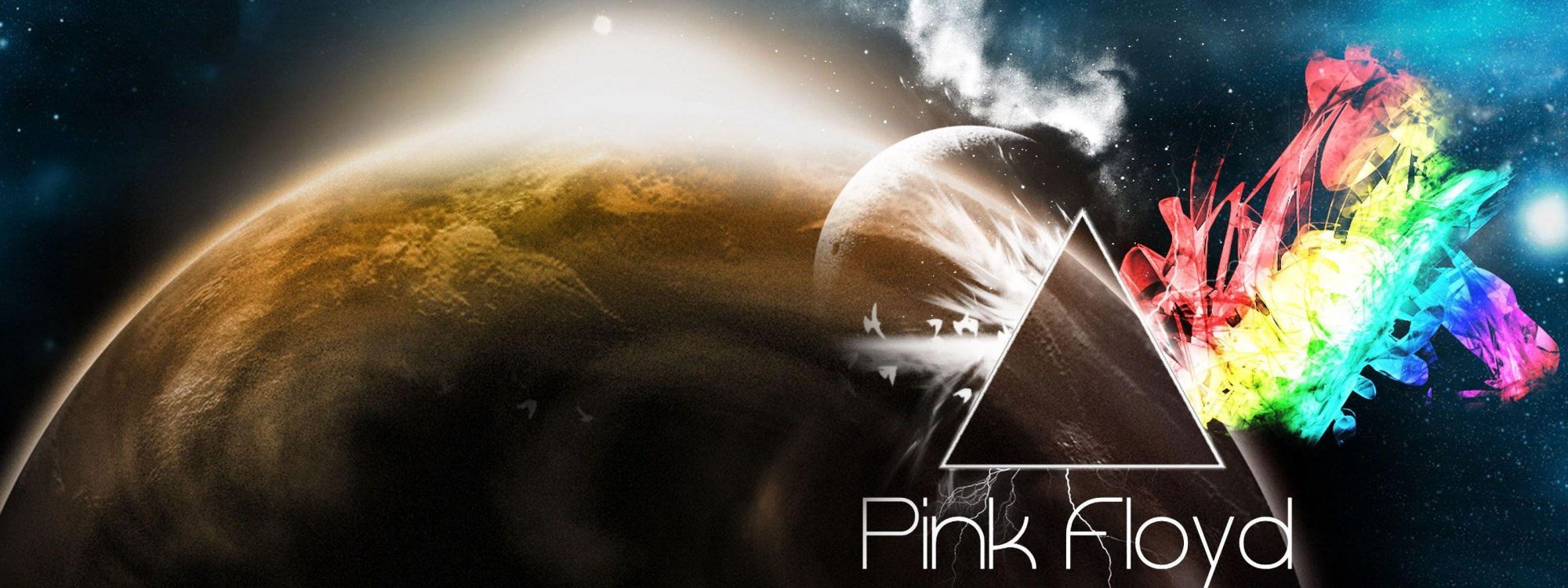 Pink Floyd, Rock Progressif, Le Côté Sombre de la Lune, Espace, Espace Extérieur. Wallpaper in 3200x1200 Resolution