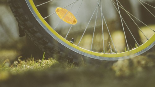 Image yellow and white bicycle wheel