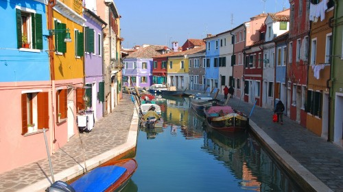 Image boat on water near houses during daytime