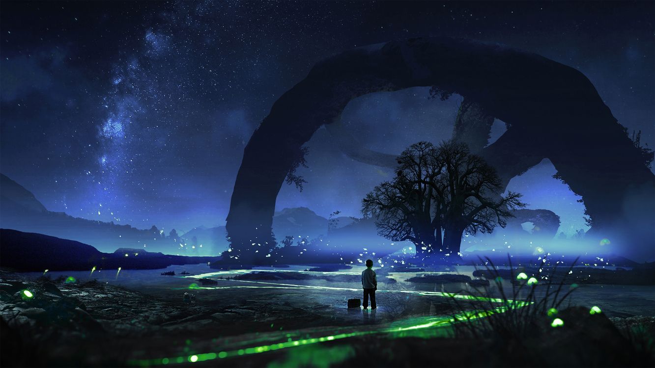 午夜, Rainmeter, 皮肤, 天空, 性质 壁纸 3840x2160 允许