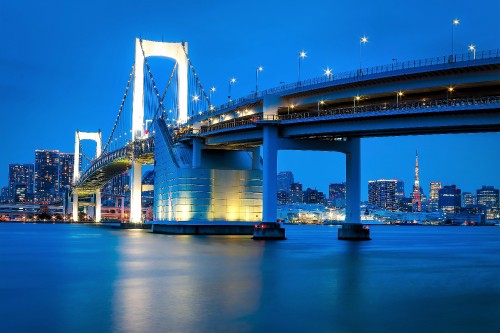 Image bridge over water during night time