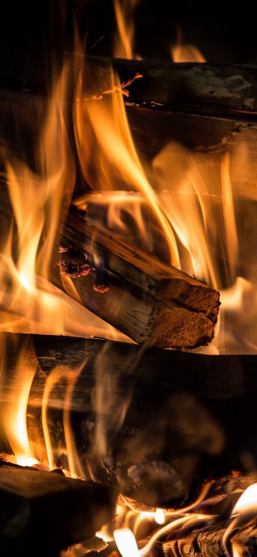 Image burning wood on fire pit
