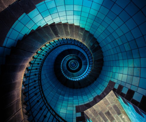 Image blue and white spiral stairs