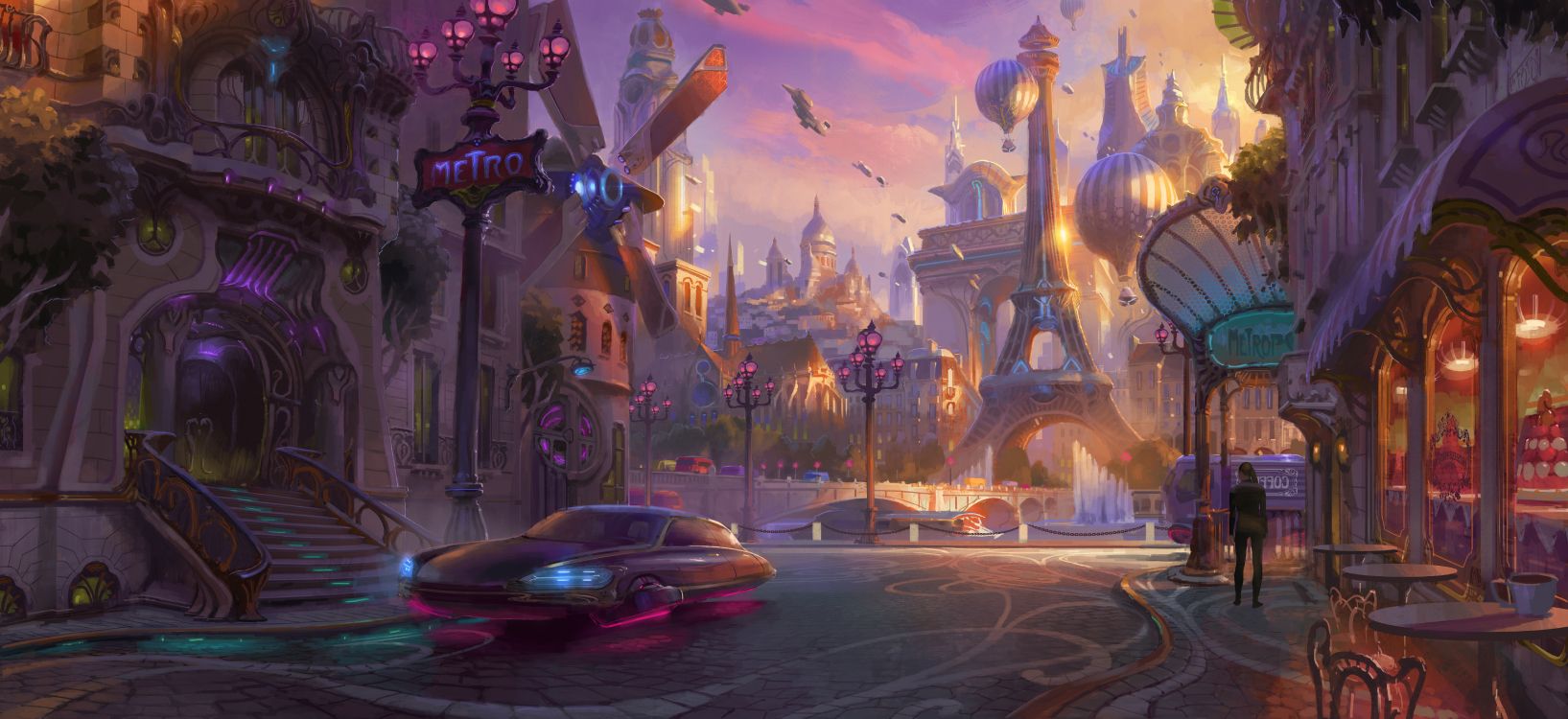 Overwatch, Paris, Pc-Spiel, Purpur, Kunst. Wallpaper in 8500x3897 Resolution