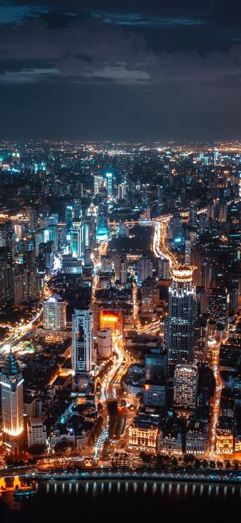 Vue Aérienne de la Ville de Nuit, Nuit, Architecture, Paysage Urbain, Affiche. Wallpaper in 1080x2340 Resolution