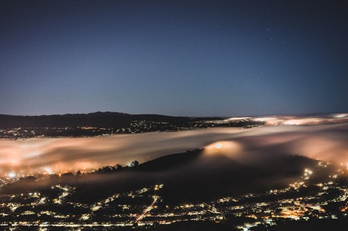 Image aerial view of city during night time