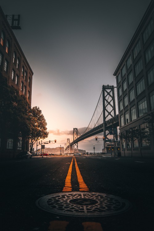 Image bridge over the river during sunset