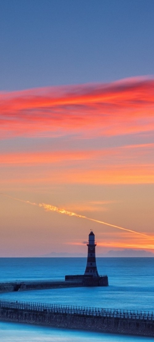 Image cloud, water, Lighthouse, atmosphere, afterglow