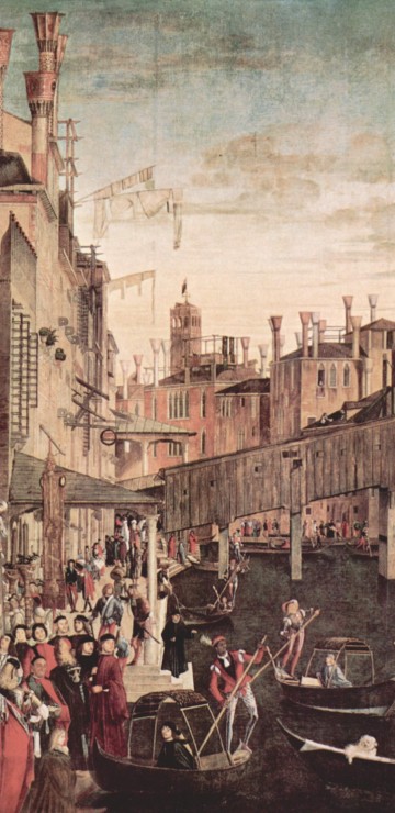 Image people riding on boat painting