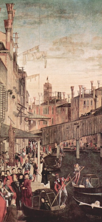 Image people riding on boat painting