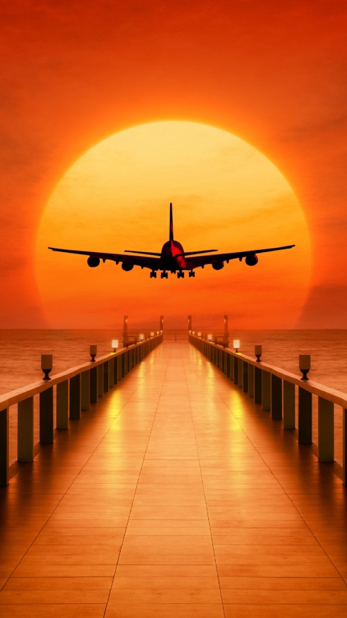 Image aircraft, airplane, sunset airplane, flight, air travel