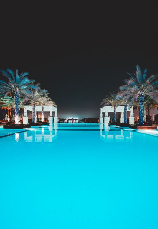 swimming pool with trees in the distance