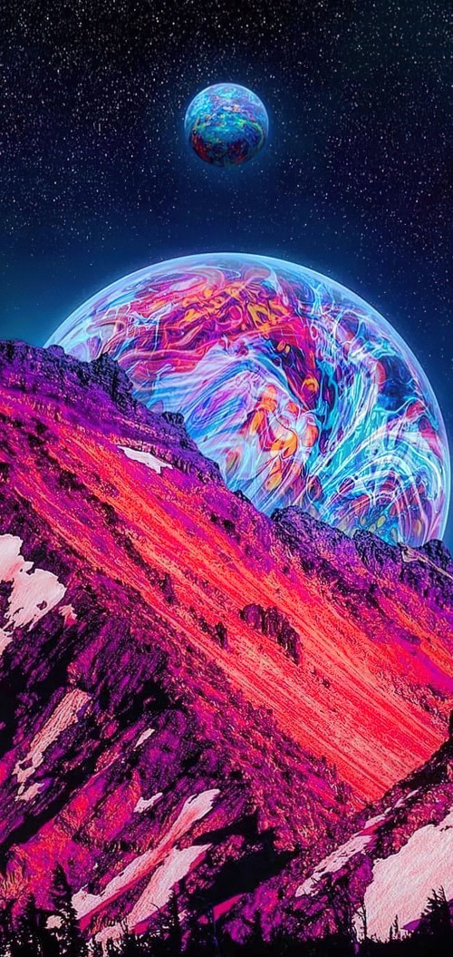 Image neon galaxy moon, world, purple, nature, art