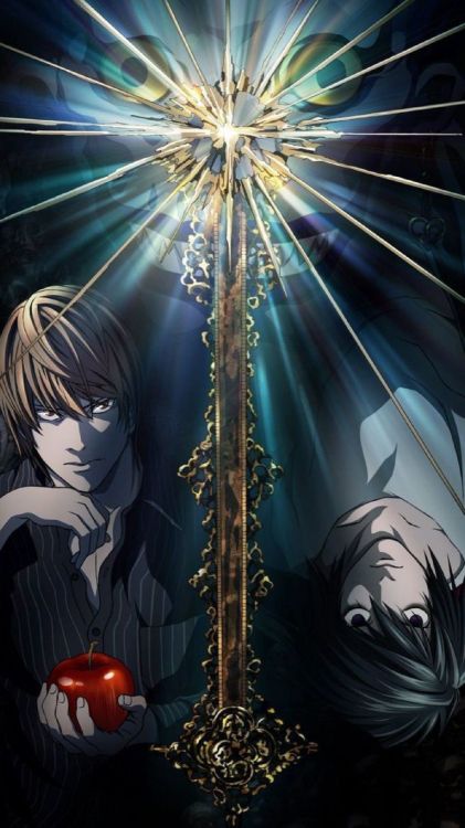 death note poster, light yagami, ryuk, death note, poster