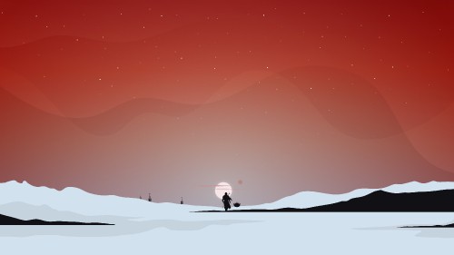 Image silhouette of person walking on snow covered field during sunset