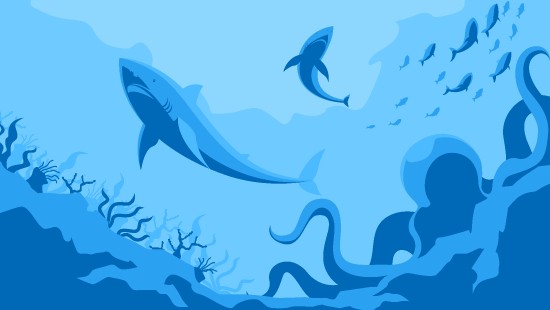 Image octopus, shark, ocean, minimalism, blue