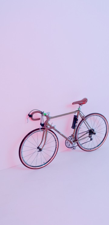 Image brown city bike on white wall