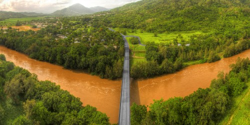 Image gray concrete bridge over river