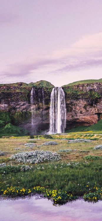 Seljalandsfoss, Wasserfall, Natur, Cloud, Wasser. Wallpaper in 1080x2340 Resolution
