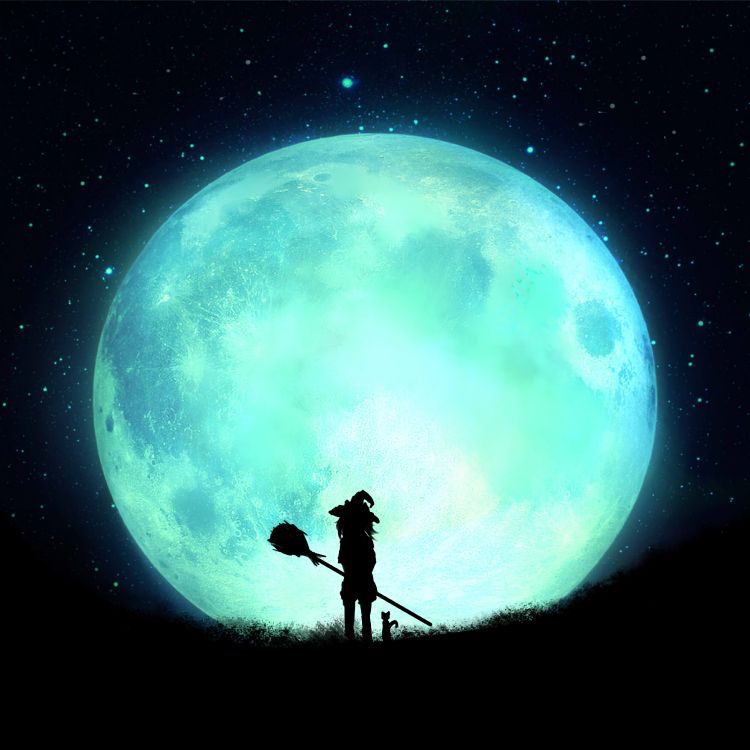 Silhouette Von Mann Und Frau, Die Unter Blauem Mond Stehen. Wallpaper in 3496x3496 Resolution