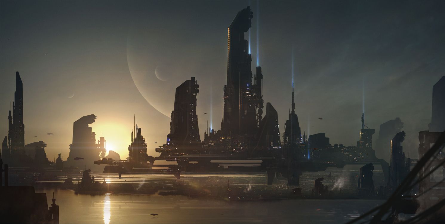 Skyline Der Stadt Bei Nacht Night. Wallpaper in 4149x2087 Resolution